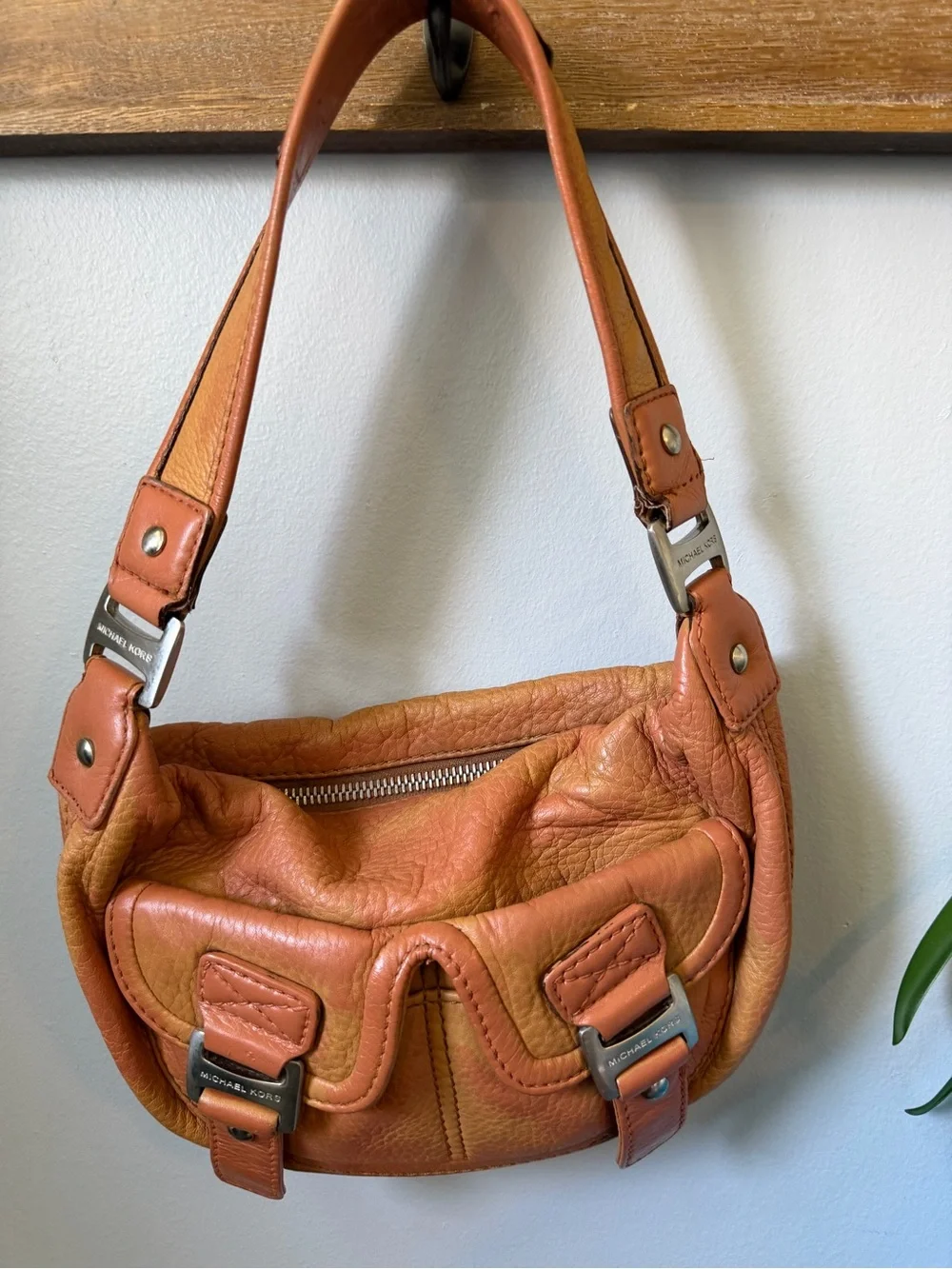 Michael Kors Ranger Hobo Bag Burnt Cognac Leather Cargo Shoulder Purse